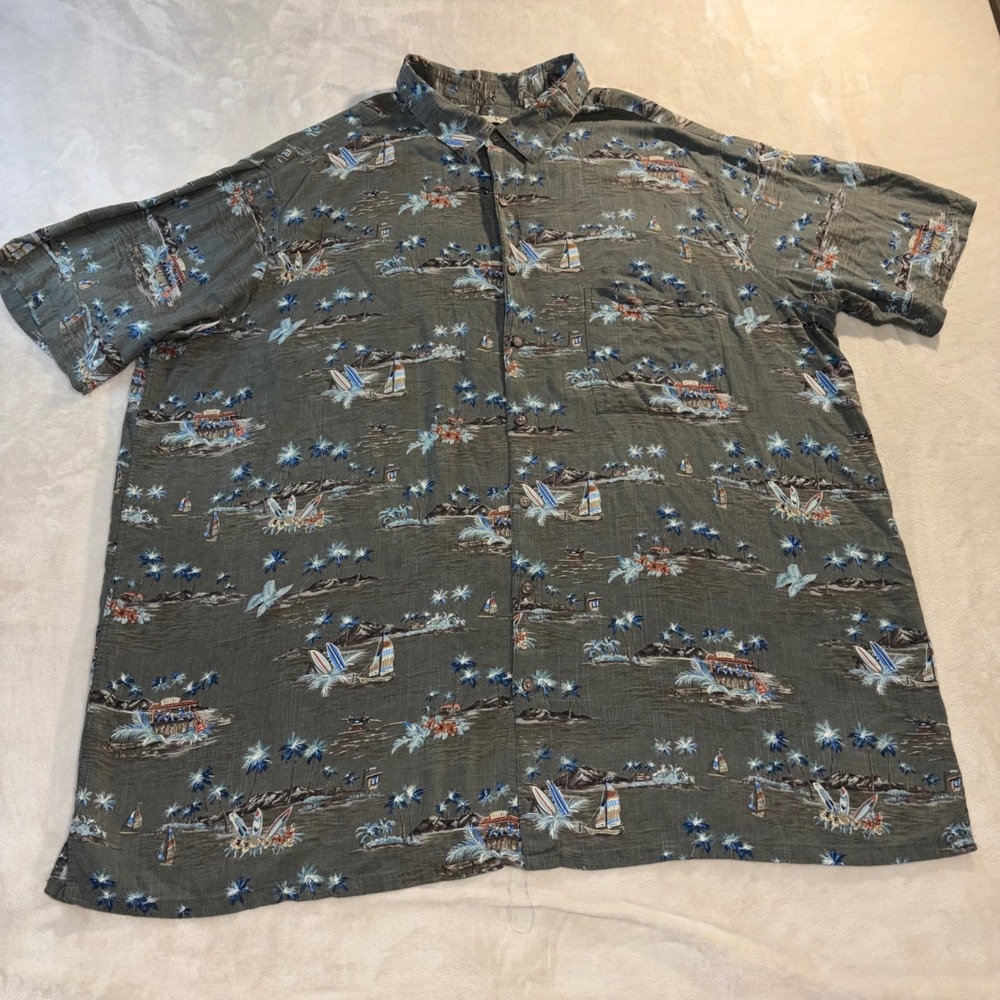 Batik Bay Mens 3XLT Rayon Tropical Island Palm Tree‎ Surfboard Button Down Shirt